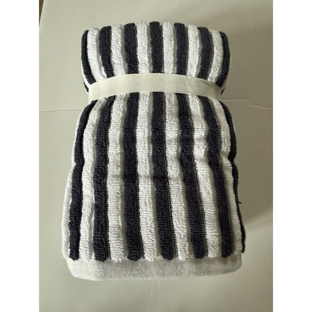 Brooks Brothers Hand Towels White Navy Blue Luxury Striped 100% Cotton Set of 2